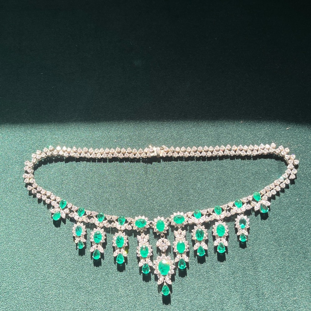 Emerald and Diamond 925 Sterling Silver Necklace - Picture 4 of 6